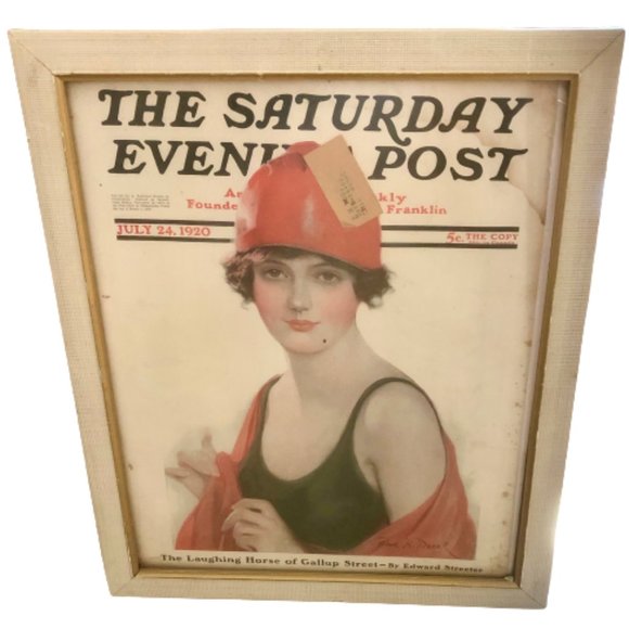 ANTIQUE 1920 SATURDAY EVENING POST~Bathing Beauty~FRAMED ORIGINAL COVER - Picture 4 of 4